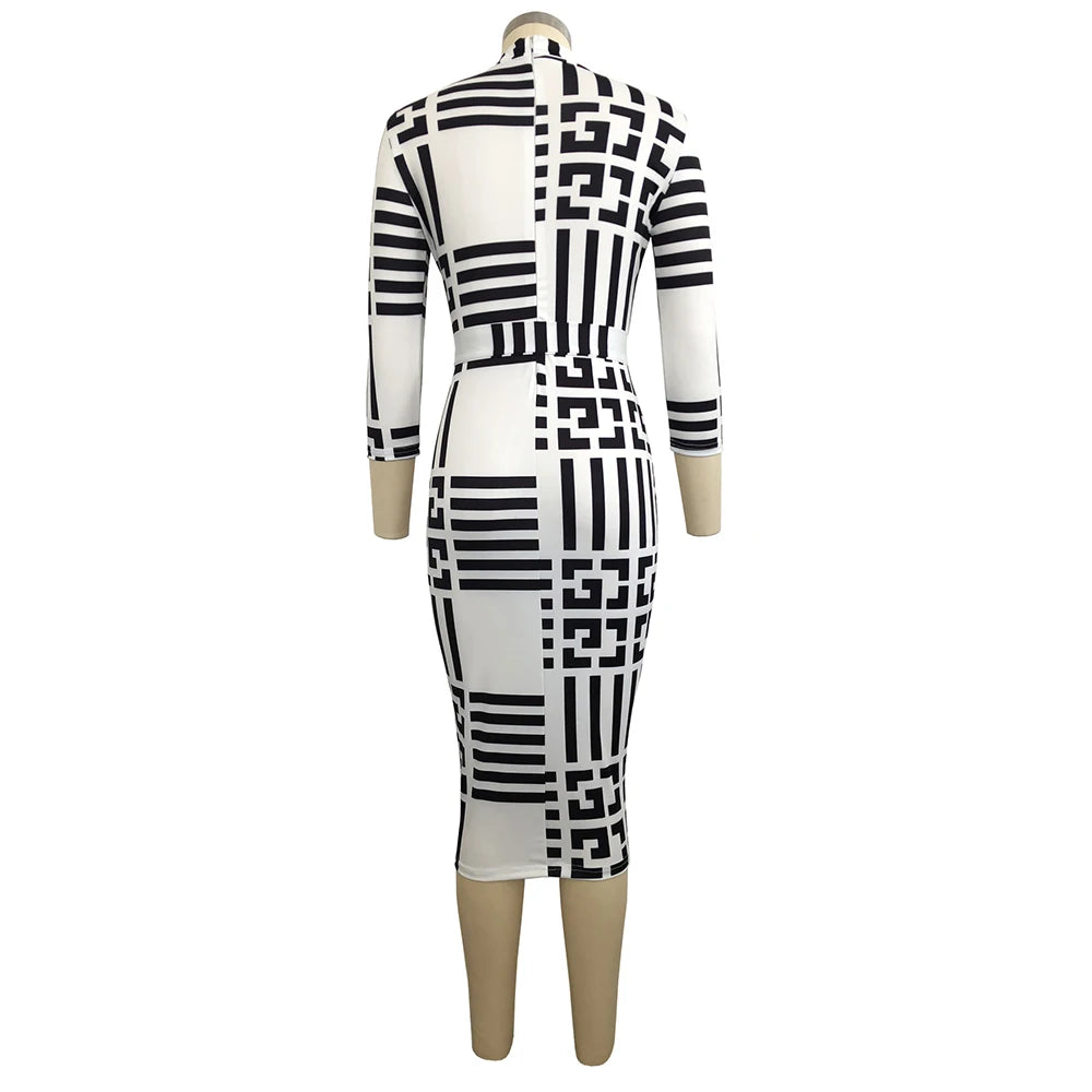 Women Sexy Turtleneck Short Sleeve Print Bodycon Midi Dress Female Elegant High Elastic Night Club Pencil Dresses With Sashes Women Sexy Turtleneck Short Sleeve Print Bodycon Midi Dress Female Elegant High Elastic Night Club Pencil Dresses With Sashes